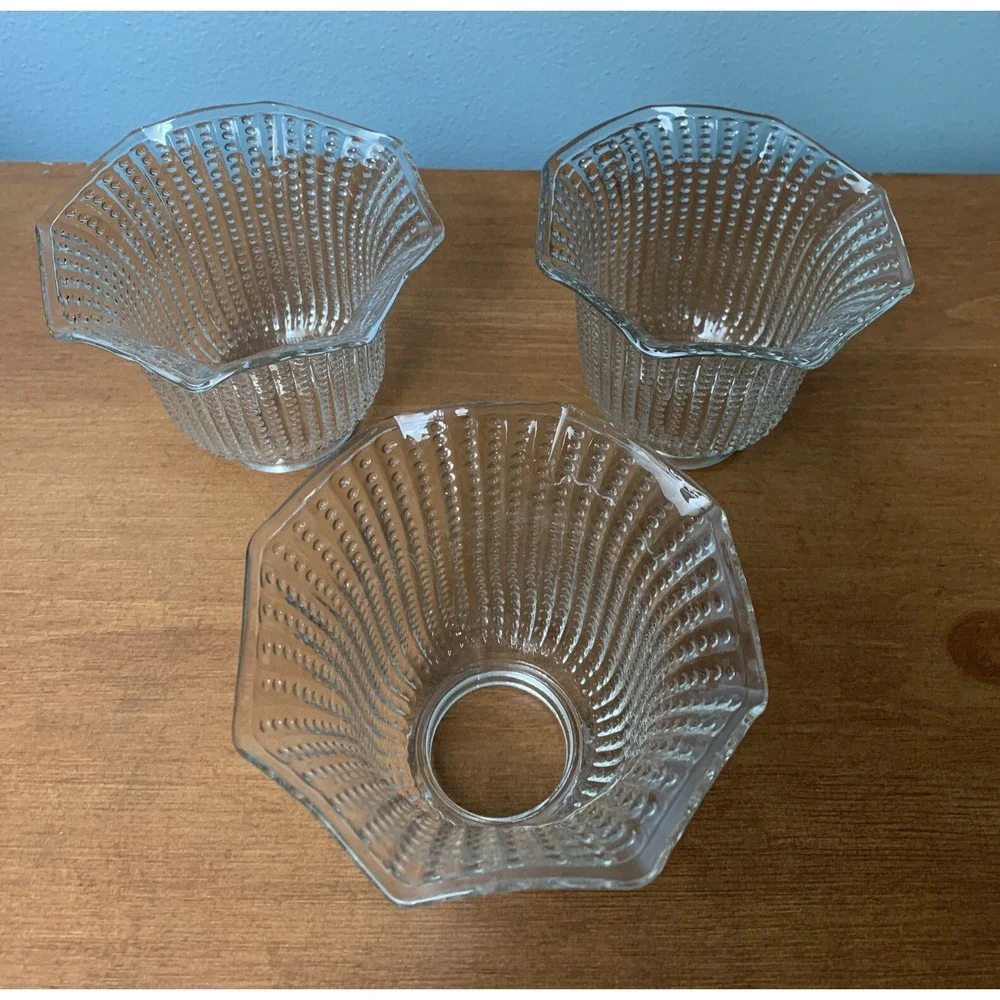 Clear Hobnail Bead Ribbed Glass Light Shade Ceiling Fan Octagon 2